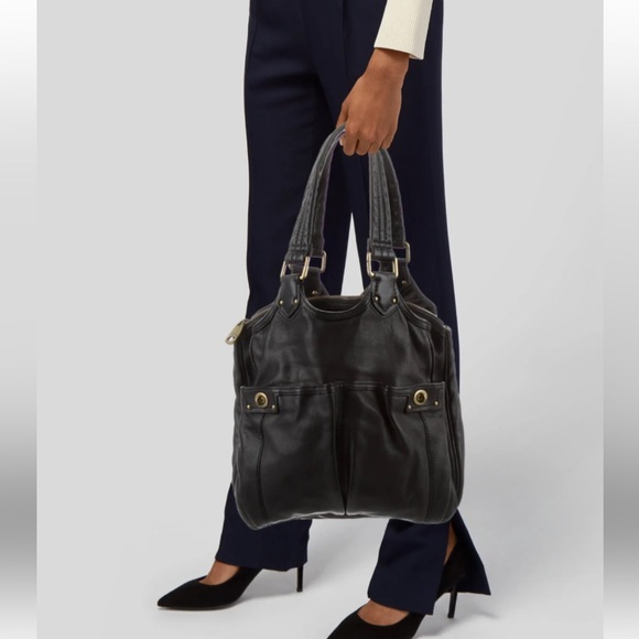 Marc by Marc Jacobs Totally Turnlock Teri Bag Black Leather Purse Tote Pockets